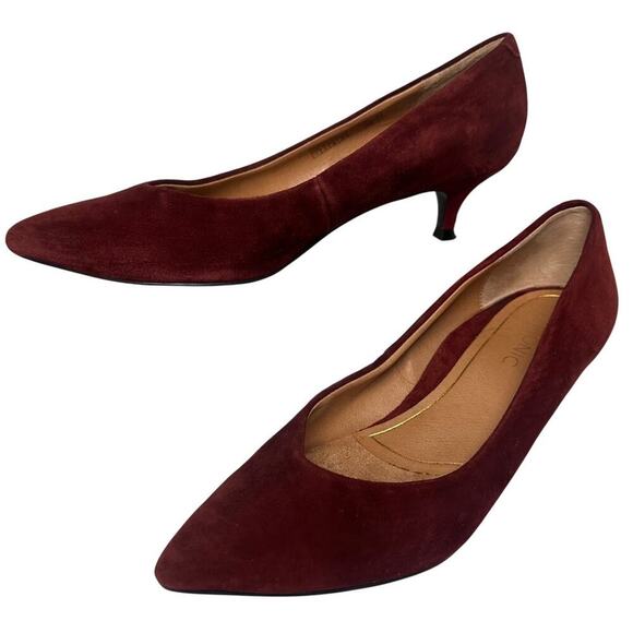 Vionic Josie Merlot Suede Kitten Heels Pumps Womens Sz 7 Career Mob Wife Classic - Picture 1 of 16